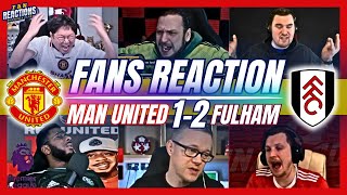 MAN UNITED FANS REACTION TO MAN UNITED 12 FULHAM  PREMIER LEAGUE [upl. by Ylsew]