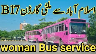 Pink Bus service Islamabad zero point to B 17  Public bus  Margalla road  Multigarden [upl. by Whitebook253]