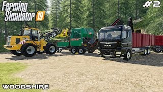 Making and selling wood chips  Forestry  Woodshire  Farming Simulator 19  Episode 2 [upl. by Htaras]