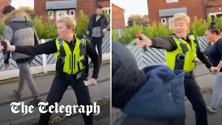 Female police officer pepper sprays multiple people in Leeds [upl. by Einnek]