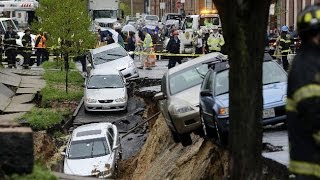 Watch Terrifying Footage Baltimore Street To Collapse Swallowing More Than a HalfDozen Cars [upl. by Noraa]