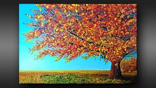 Como Pintar Paisaje con Acrílicos Paso a Paso Fácil Rápido y Bonito Arbol Otoñal [upl. by Eadas554]