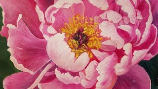 Floral Acrylic Painting Tutorial PEONY Blossom Flower LIVE [upl. by Htebazil]