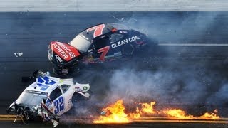 2013 Daytona Kyle Larson crashes into fence  NASCAR [upl. by Arabelle]