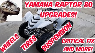 YAMAHA RAPTOR YFM80 80CC SUSPENSION WHEEL TIRE UPGRADE AND MORE [upl. by Honoria]