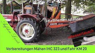 Vorbereitungen zum Mähen mit IHC 323 und Fahr KM 20  Wartung Trommelmähwerk [upl. by Boorman]