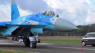 Awesome Arrival Ukrainian AF SU27 Flankers at Kleine Brogel AB EBBL [upl. by Sekoorb74]