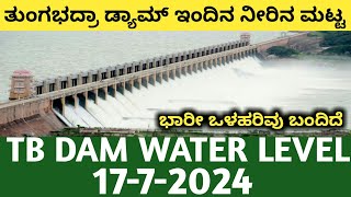 ತುಂಗಭದ್ರಾ ಡ್ಯಾಮ್ ಇಂದಿನ ನೀರಿನ ಮಟ್ಟ 1772024 Today Tungabhadra Dam Water Level TB Dam Water Level [upl. by Nylesoy]