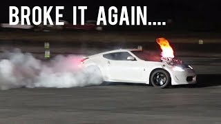 Twin Turbo 370Zs First Burnout Zeroy Breaks Again [upl. by Yrolg391]