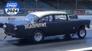 Midwest Drags 2024Mike Finnegan making a pass in his 55 Chevy quotBlasphemiquot [upl. by Inwat800]