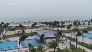 Wind and rain from Hurricane Helene battered resorts in Cancun [upl. by Ainelec]