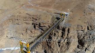 Chicham bridge connects Kibber to high altitude village in Himachal Pradesh  Aerial view [upl. by Ylrebme]