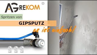 Spritzen von GIPSPUTZ Wand verputzen  Feinputz auftragen [upl. by Hceicjow]