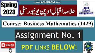 ⏩ AIOU Code 1429 Solved Assignment No1 Spring 2023  Subject Business Mathematics Level BABCom [upl. by Erdnaet]