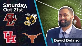 BCGA Tech amp Houston vs Texas Predictions 102123 Free NCAAF Betting Pick from David Delano [upl. by Nairim650]