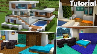 Minecraft Large Modern House 32 Interior Tutorial Easy [upl. by Lyrehs]