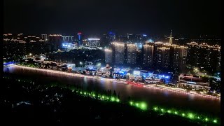 Night drone view of the Taicang Nanyang Plaza and Haiyundi  太仓南洋广场、海运堤夜景 [upl. by Kaylyn]