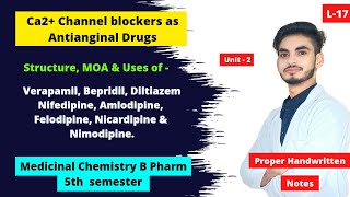 L17। U2। Calcium channel blockers Medicinal chemistry। Pharmacology। Antianginal drugs। 5th sem। [upl. by Aneetsirk642]