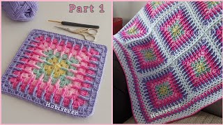 KOLAY TIĞ İŞİ MOZAİK MOTİF ÖRGÜ BATTANİYE YAPIMI  Mosaic Granny Square  KARE MOTİF MODELLERİ [upl. by Kenta]