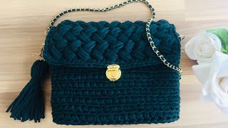 Crochet tshirt yarn bag [upl. by Asirram]