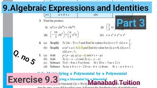 8th Class maths Chapter 9Algebraic Expressions and Identities Exercise 93 Q no 5 part 3 [upl. by Sgninnej]