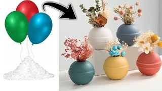 Flower Vase Making with Balloon  Easy Cement Pottery Making  Home Decor [upl. by Ahsihat]