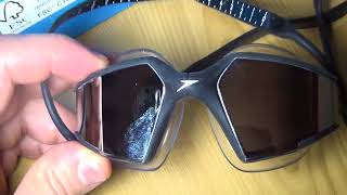 Speedo Aquapulse Max Mirror IQfit Antifog UV Swimmming Goggles close look [upl. by Ydnam363]