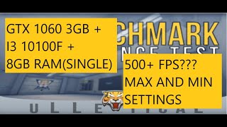 CSGO Ulletical benchmark  i310100F  GTX 1060 3GB  8gb ramsingle channel MAX AND MIN SETTINGS [upl. by Kellsie]