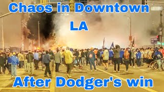 Unrest in Downtown Los Angeles after LA Dodgers win the World Series 2024 [upl. by Meean391]