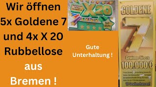 Rubbellose aus Bremen öffnen  5x Goldene 7 und 4x X20 Rubbellose [upl. by Seessel]