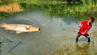 Bacs fishing technique Use many small bamboos to fish for giant fish in a large lake [upl. by Azzil855]