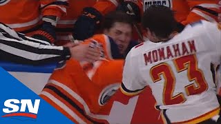 Ryan NugentHopkins and Sean Monahan Exchange Bombs In Fiery Tilt [upl. by Aineg]