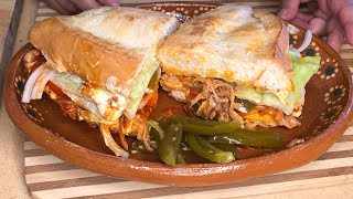 Torta de PIERNA ADOBADA ¡Estilo MONTERREY 🤠🌶 [upl. by Erbes]