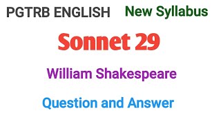 MCQs Sonnet 29 by William Shakespeare  Question and Answer pgtrbenglish [upl. by Rramal]