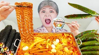 MUKBANG SPICY TTEOKBOKKI FIRE NOODLES Gimbap EATING Korean Food by HIU 하이유 [upl. by Clauddetta362]