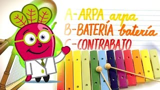 ABECEDARIO INSTRUMENTOS MUSICALES Caligrafia letra cursiva niños [upl. by Tace176]