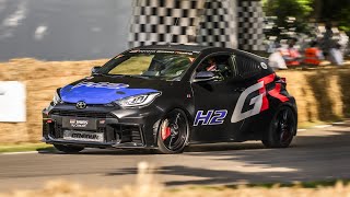 Hydrogen power take two Rowan Atkinson drives NEW hydrogenpowered Toyota GR Yaris H2 at Goodwood [upl. by Harvey]