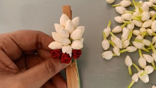 Different method to string jasmine garlandnew jasmine poola jada billalumaligai malaiveni making [upl. by Ettolrahs]