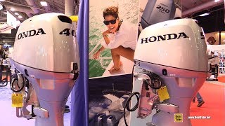 2017 Honda 40hp and 50hp Outboard Engines  Walkaround  2016 Salon Nautique Paris [upl. by Ymrots]