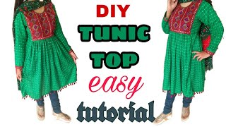 Gathered Tunic Top Cutting amp Stitching in Hindi  Easy Sewing Tutorials [upl. by Cerelia]