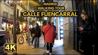 Virtual Walking Tour In Madrid 4k  Gran Vìa Calle Fuencarral amp Quevedo Packed On Christmas [upl. by Atirihs]