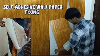 Self Adhesive Wallpaper for Wall  Wooden wallpaper installation  How To Stick Wallpaper On Wall [upl. by Nosrac]