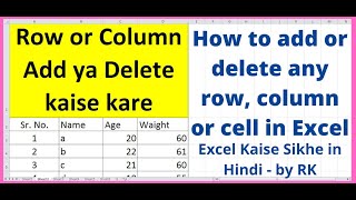 How to add or delete any row or column or cell in Excel Excel kaise seekhe chapter 16 [upl. by Aerdnu]