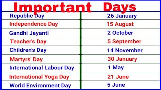 important days  important days and dates [upl. by Trixie]