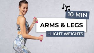 10 MIN FULL BODY WORKOUT WITH LIGHT WEIGHTS  Barre Arms amp Legs [upl. by Llertnauq764]