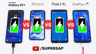 Samsung S9 Plus vs iPhone X vs Pixel 2 XL vs OnePlus 5T  Battery Charging SPEED Test [upl. by Delcina]