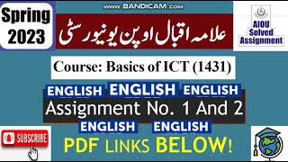 ⏩ AIOU Code 1431 Solved Assignment No1 amp 2 Spring 2023 Subject Basics Of ICT Eng Level BABCom [upl. by Brit]