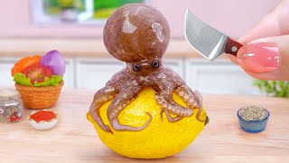 Seafood Recipe 🐙 Cooking Delicious Miniature Grilled Octopus With Yellow Lemon 🍋By Tina Mini Cooking [upl. by Ahter626]