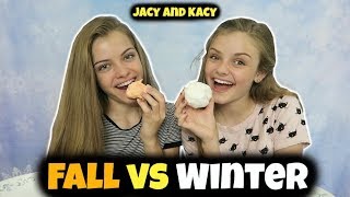 Fall vs Winter  Snacks Challenge  Jacy and Kacy [upl. by Mukul226]