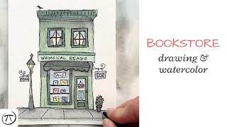 WHIMSICAL BOOKSTORE Watercolor tutorial [upl. by Sirtimed]